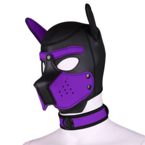 Neoprene Puppy Hood Role Play Dog Mask Puppy Cosplay Full Head with Neck Cover