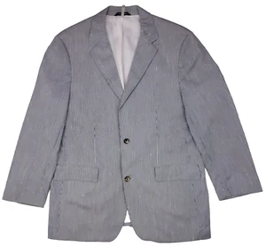 44R Hugo Boss Sport Mantel Seide Baumwolle Seersucker blau weiß gestreift leicht - Bild 1 von 12