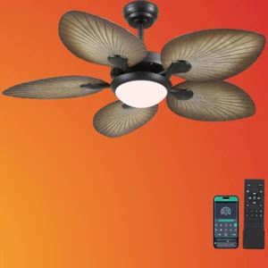 44" Tropical Palm Leaf Ceiling Fan with LED Lights Remote/APP Control - Picture 1 of 5