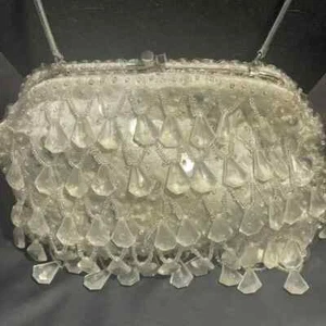 Vintage Silver Handbag W/Jewels & Sequins Clutch 7x6 - Picture 1 of 7