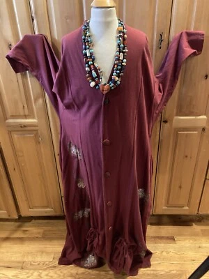 Raro arte de usar pez azul vintage orgánico chaqueta larga globo pintado a mano Foto 1 de 4