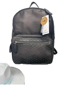 New! Montana Co GENUINE LEATHER BLACK BACKPACK w/ Pockets Studs Travel carry bag - Picture 1 of 1