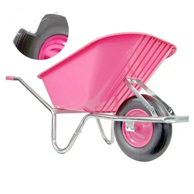 Matrix Schubkarre 100l 250kg Vollgummirad Kunststoffwanne pink Rahmen verzi