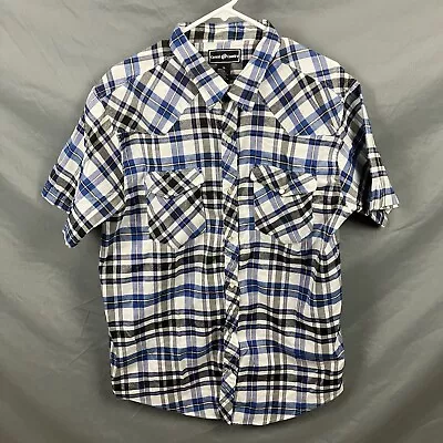 Casual Country Western Shirt Mens XL Plaid Short Sleeve Pearl Snap Farmcore - Image 1 of 4