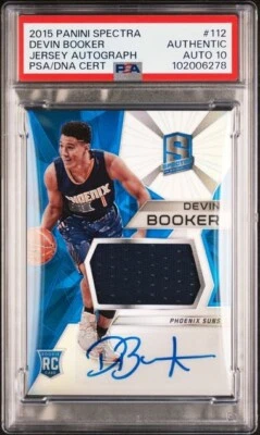 2015-16 Panini Spectra Devin Booker Rookie Jersey Patch Auto PSA Authentic 10 - Image 1 of 2