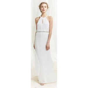 Parker Sequin White Halter Maxi Dress Size 4 $594 Slit Wedding Prom Formal NWT - Picture 1 of 16