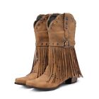 Cowboy Boots For Women Western Boot Pointed Toe Low Chunky Heel Tassel