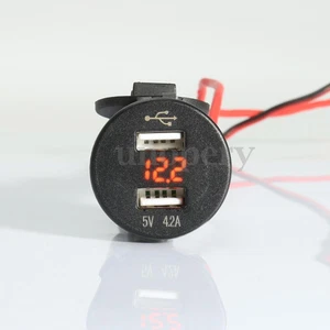 12V Car 4.2A Dual USB Charger Socket Adapter Voltage Voltmeter Motorcycle Orange - Picture 1 of 12