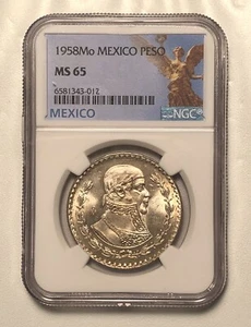 1958 MEXICO SILVER PESO - MORELOS NGC MS 65 GEM UNC. Scarce This Nice, Pop 40/51 - Picture 1 of 2