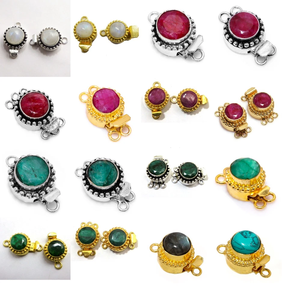 1 Pc Gemstone Round Shape Multi Strand Box Clasp Oxidized Silver 18k Gold Plated - Image 1 of 1