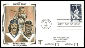 Babe Ruth FDC 1983 50 aniversario Fundas caché All Star Game Z seda/H&M - Imagen 1 de 2
