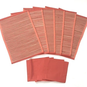 NEW Set of 6 Placemats/Napkins Indian Artisan Bamboo Cotton Weave Indoor Outdoor - Picture 1 of 9