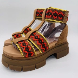 Ugg Ashton Heritage Braid Sandal Women’s Size 8 Brown Suede Orange Yellow - Picture 1 of 15