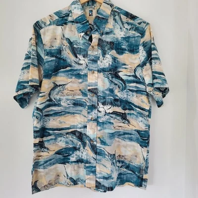 РЕДКАЯ винтажная гавайская рубашка KAHALA размер L Aloha тропический остров SS рыба-меч океан - Изображение 1 из 4