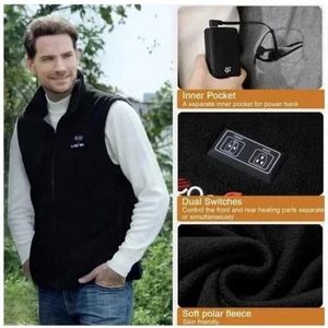 Heated Electric Vest with Battery Pack by Leapsee Fleece Lightweight Large - New - Picture 1 of 9