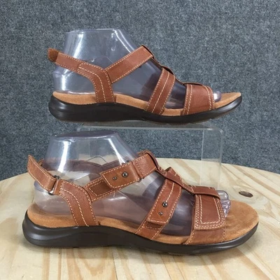 Clarks Sandals Womens 8 M Strappy Brown Leather Open Toe Hook And Loop Comfort - Image 1 of 4