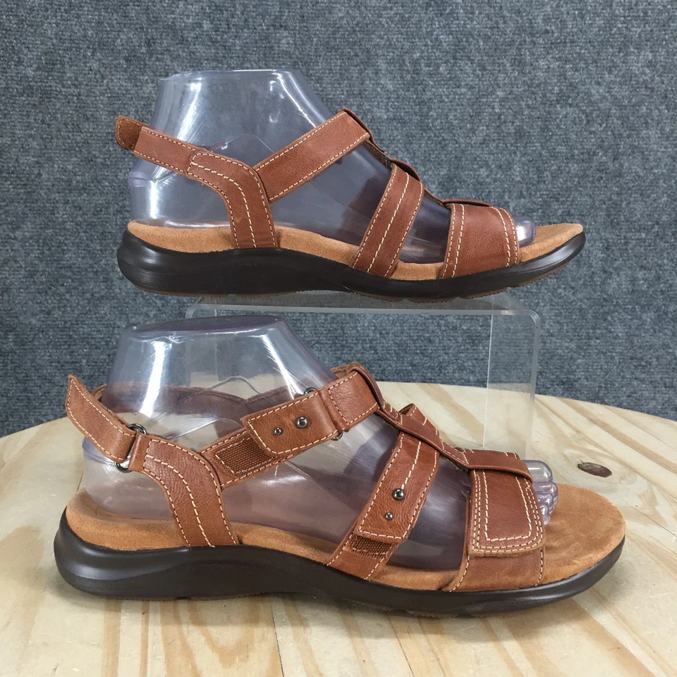 Sandalias Clarks para mujer 8 M con tiras de cuero marrón punta abierta gancho y bucle cómodas Foto 1 de 4