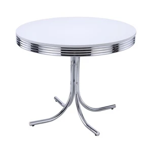 Retro 1950s Soda Fountain Diner Round Dining Room Table White Laminate Top St... - Picture 1 of 4