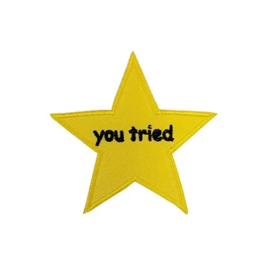 You Tried Funny Iron On Patch Gold Star Runner Up Badge Applique/Transfer Sew - Picture 1 of 1