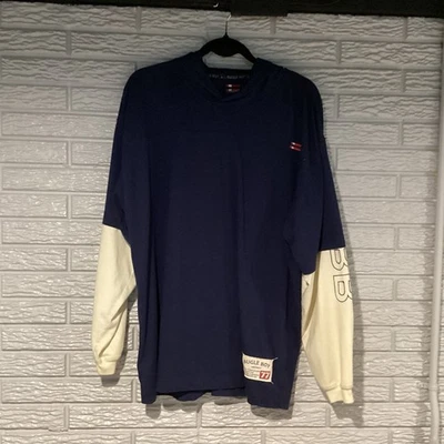 Sudadera con Capucha DE COLECCIÓN Y2K BUGLE BOY Manga Larga en Capas Azul y Crema Grande Foto 1 de 4