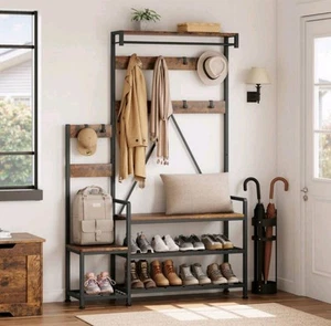 Artisan-Crafted Entryway Hall Tree –Luxe Coat Rack Bench with Shoe Storage *WOOD - Picture 1 of 9