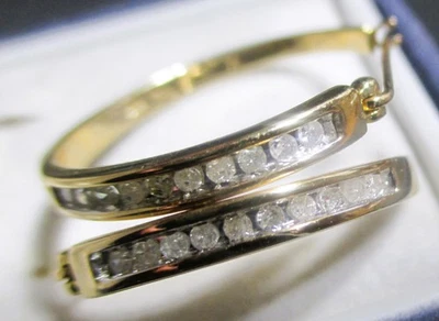 10K Yellow Gold .20 TCW Diamond Hoop Earrings 3.77 Grams * Dazzling * Amaz Cond - Image 1 of 4
