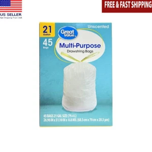 21 Gallon Drawstring Trash Bags 45 Count Leakproof Tear Resistant Multipurpose - Picture 1 of 7