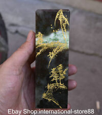 6" Chinese Natural 100% Dushan Jade Carving Scenery Tree Seal Signet Stamp