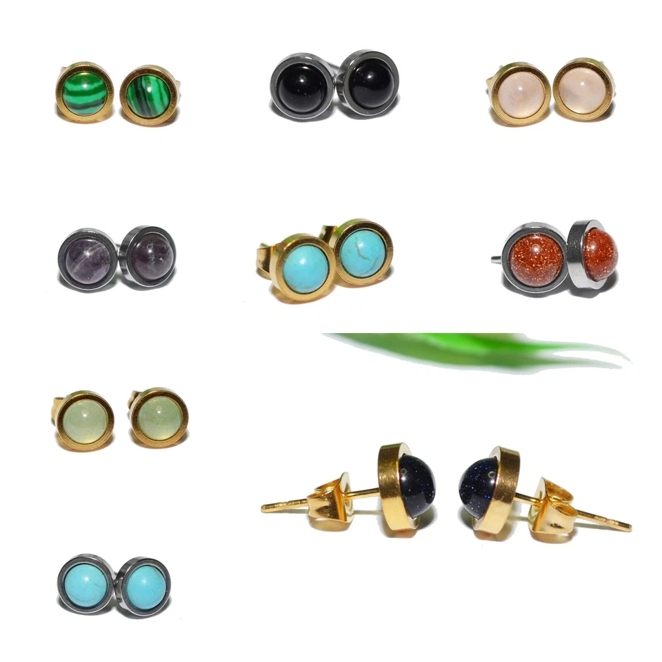 AUSWAHL +++ EDELSTAHL Ohrstecker Ø 6mm MINERALIEN EDELSTEIN Cabochon Ohrringe - Bild 1 von 1