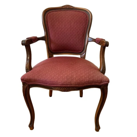 Vintage French Louis XV Style Open Armchair Sturdy Burgundy Upholstery Cover