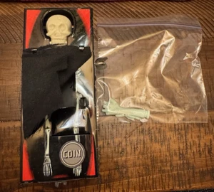 Vintage wind-up Yone Skeleton Coffin Bank Works Japan Coin Bank Mechanical  - Picture 1 of 9