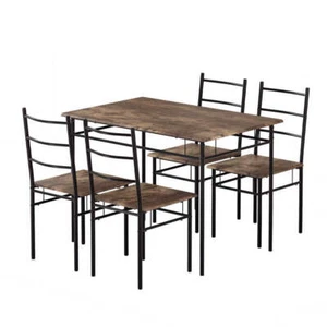 Artiss Dining Table and Chairs Set 5PCS Industrial Wooden Metal Desk Walnut - Picture 1 of 7