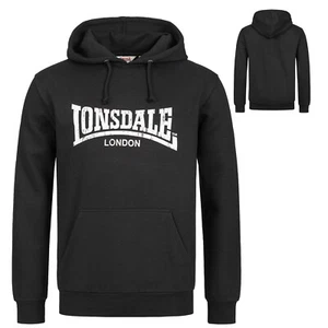 Lonsdale Clásico Logo Sudadera con Capucha Pullover Negro Ajuste Regular Capucha - Imagen 1 de 12