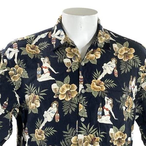 Campia Moda Hawaiian Shirt Large Pin-Up Girls Beer Bottles Cocktails Flowers - Picture 1 of 7