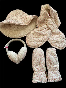 Rockshula NWT Coral Floral Fleece Lined Hat, Gloves, Scarf & Earmuffs 7-10Years - Picture 1 of 12