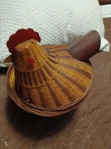 Hen Chicken Wicked Basket Bamboo Tail And Red Eyes Cover