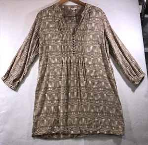 Fossil Shirt Tunic Tan Geometric 1/4 Button Up Womens Size M - Picture 1 of 8
