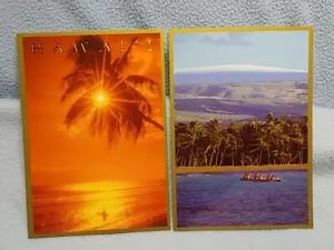 (2) Hawai'i Souvenir Postcards 6" x 4-1/8" Hawaii Beautiful Gold Accent - Picture 1 of 3