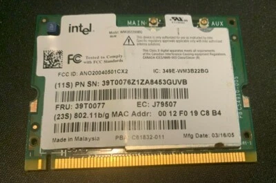Tarjeta inalámbrica Intel WM3B2200BG Mini PCI Wifi Foto 1 de 2