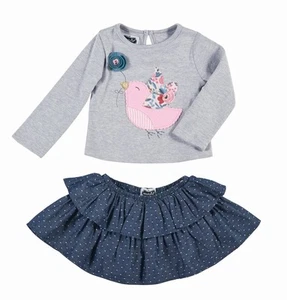 New Mud PIe 2 pc BIRD CHAMBRAY Skirt Play Set gift Grey Blue Easter 2T 2 yrs - Picture 1 of 3
