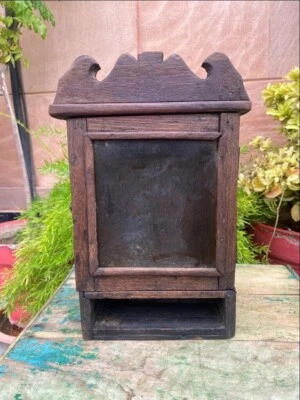 Ancient Old Wooden Hand Crafted Wall Hanging Alarm Case Bathroom Hanging Box - Image 1 of 4