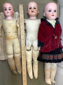 Antique Trio Of German Shoulder Head Dolls As Is Restore Or Parts
