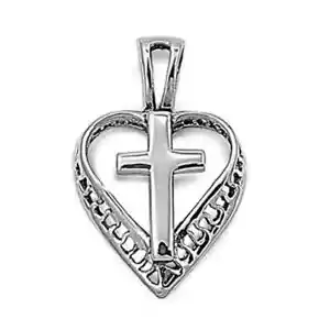 925 Sterling Silber Herz mit Kreuz Anhänger/Charm - 20 mm - Bild 1 von 4