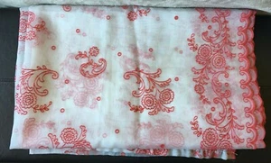 2 Vintage Fabric Red White Flocked Daisy Sheer Curtains 96" Long x 39" Wide c - Picture 1 of 10