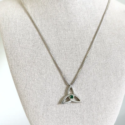 Collar Cadena Brillante Nudo Celta Esmeralda Natural Plata de Ley 925 Italiana 22" Foto 1 de 4