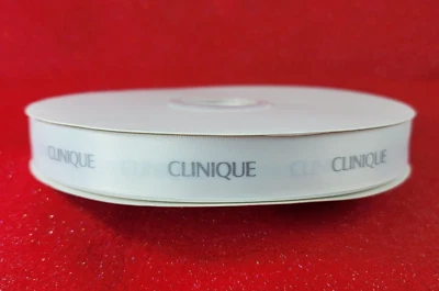 Clinique White Holiday Ribbon Silver Letters 1 in Wide Gift Wrap Trim Beauty - Image 1 of 4