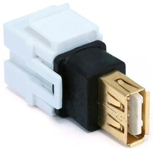 USB A Female to Female Keystone Insert Coupler Adapter Flush Type Snap-In White - Picture 1 of 2