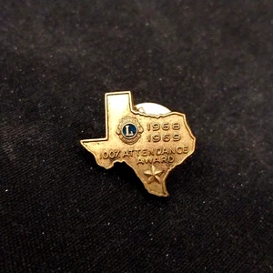 Vtg 1968-69 Texas LIONS CLUB 100% Attendance Lapel Pin Intl. Pres. David A Evans - Picture 1 of 3