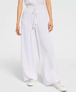 Inc International Concepts Smocked-Waist Wide-Leg Pants Bright WHITE M - Picture 1 of 5