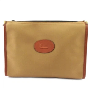 Lancel Clutch Bag L Mark Beige Canvas x Leather Authentic USED D2517 - Picture 1 of 10